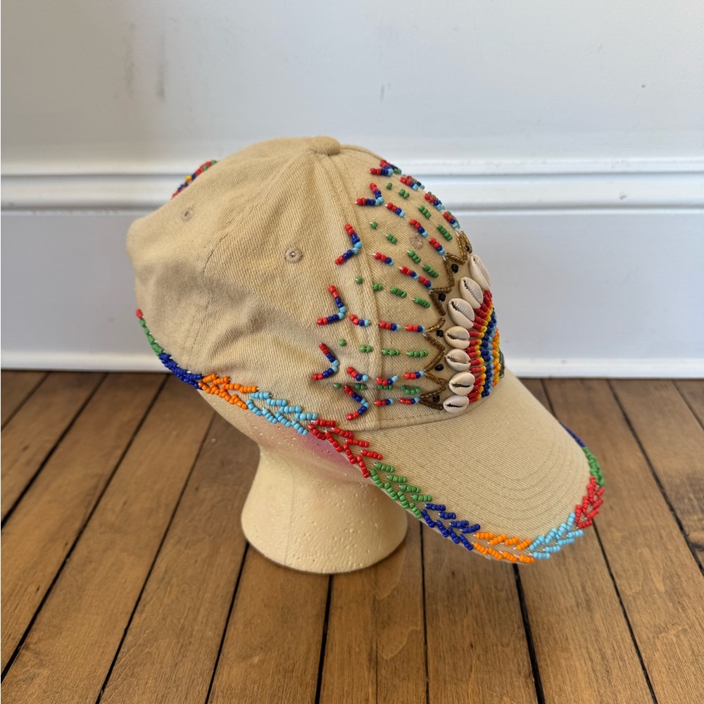 Boho Rainbow Sun Beaded Shell Beach Baseball Hat - Picture 2 of 9